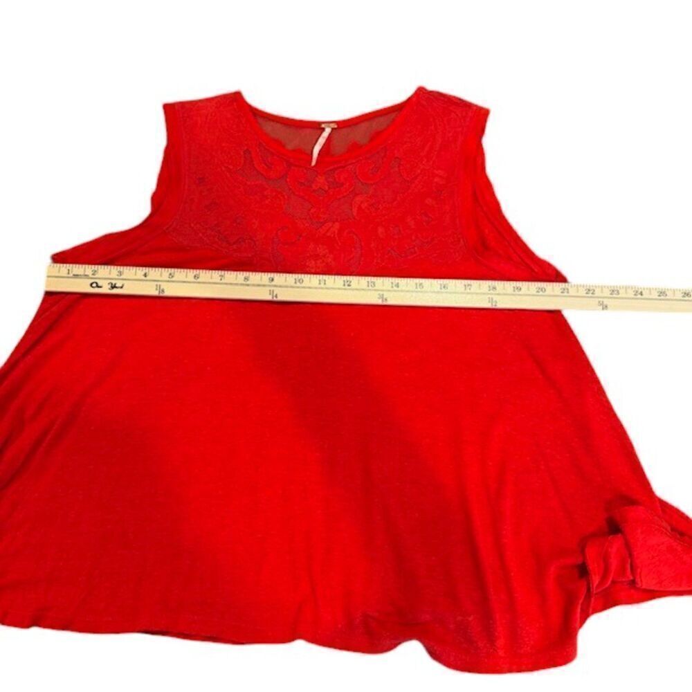 Free People‎ Meant to Be Tee Linen Blend Red Lace Sleeveless Slub Oversized XS - Picture 8 of 10